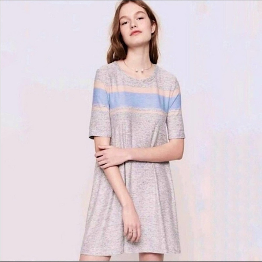 Lou & Grey short sleeve striped gray blue peach swing dress size small